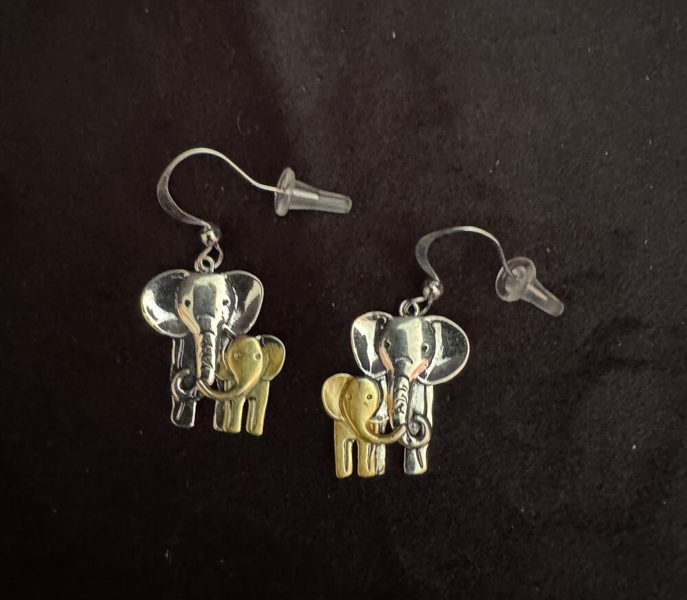 Cute Mama Baby Elephant Dangle Earrings Silver Gold Tone Animal Jewelry N264